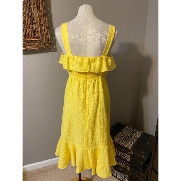 Papagallo Dress Yellow 8 Cruise Resort Wide Strap Smocked Y2K Midi Ruffle NWT - Picture 4 of 7
